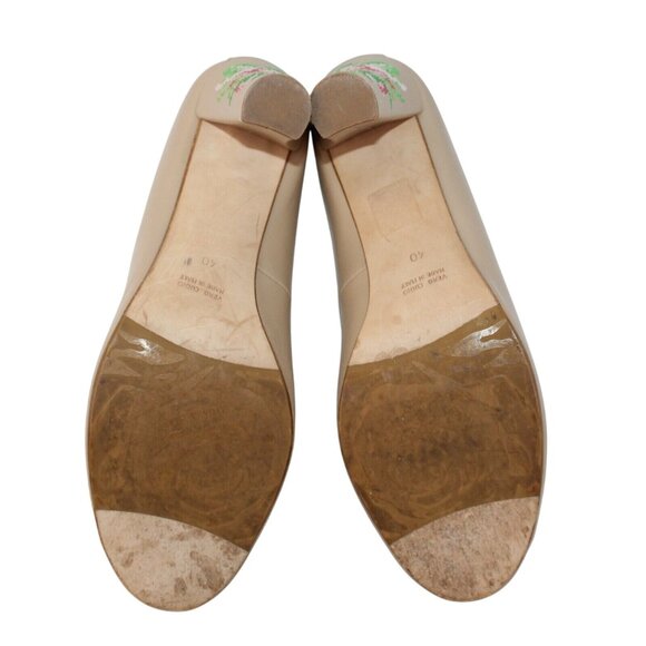 Taryn Rose Womens Sz 9 Beige Floral Embellishment Block Heel Pumps Open Toe - Picture 9 of 11